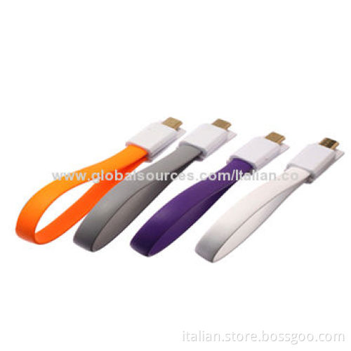 1.2m New Flat Gold-plated Magnet Micro USB Data Sync Charging Cable with Strap